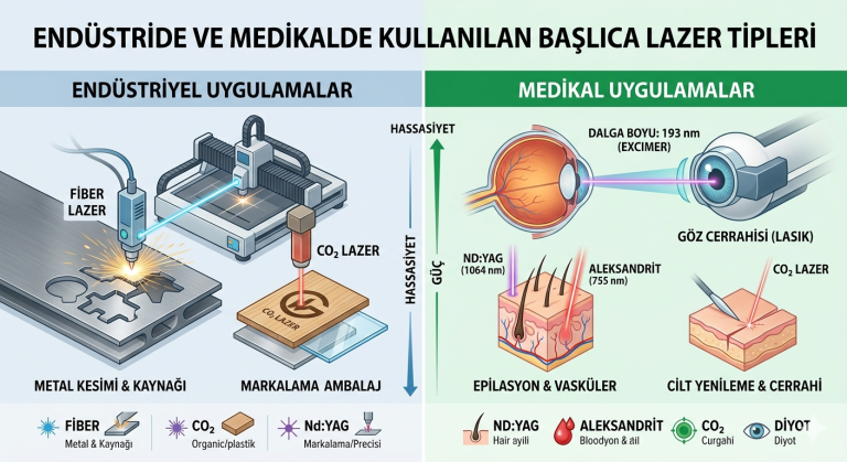 Endüstride ve Medikalde Kullanılan Başlıca Lazer Tipleri